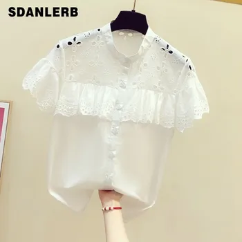 2020 Summer Women White Blouse New Fashion Hollow Lace Lotus Leaf Short Sleeved Shirt Female Casual Blouses Blusas 
2020 Summer Women White Blouse New Fashion Hollow Lace Lotus Leaf Short Sleeved Shirt Female Casual Blouses Blusas