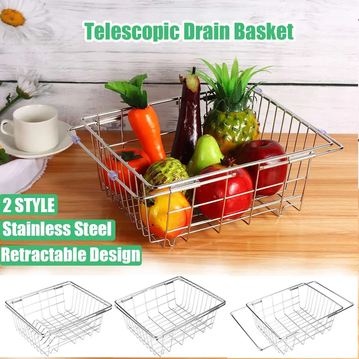 Telescopic Drain Basket Stainless Steel Dish Drainer Sink Strainer Colander Kitchen Fruit Vegetable Drying Rack Washing Basket
Telescopic Drain Basket Stainless Steel Dish Drainer Sink Strainer Colander Kitchen Fruit Vegetable Drying Rack Washing Basket