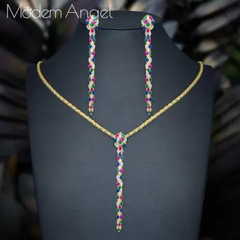 ModemAngel Luxury Snake Shape Cubic Zircons Copper Long Necklace Earring Jewelry Sets For Women Wedding Indian Dubai Jewelry Set 
ModemAngel Luxury Snake Shape Cubic Zircons Copper Long Necklace Earring Jewelry Sets For Women Wedding Indian Dubai Jewelry Set