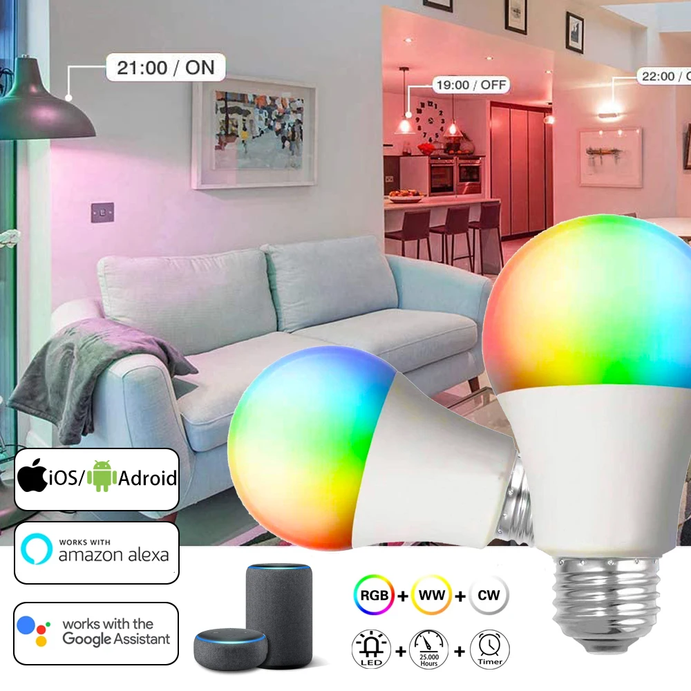 WiFi Smart Light Bulb E27 B22 RGB LED Lamp Dimmable with Smart Life APP Voice Control for Google Home/Alexa/Homekit/Siri/Smart
WiFi Smart Light Bulb E27 B22 RGB LED Lamp Dimmable with Smart Life APP Voice Control for Google Home/Alexa/Homekit/Siri/Smart
