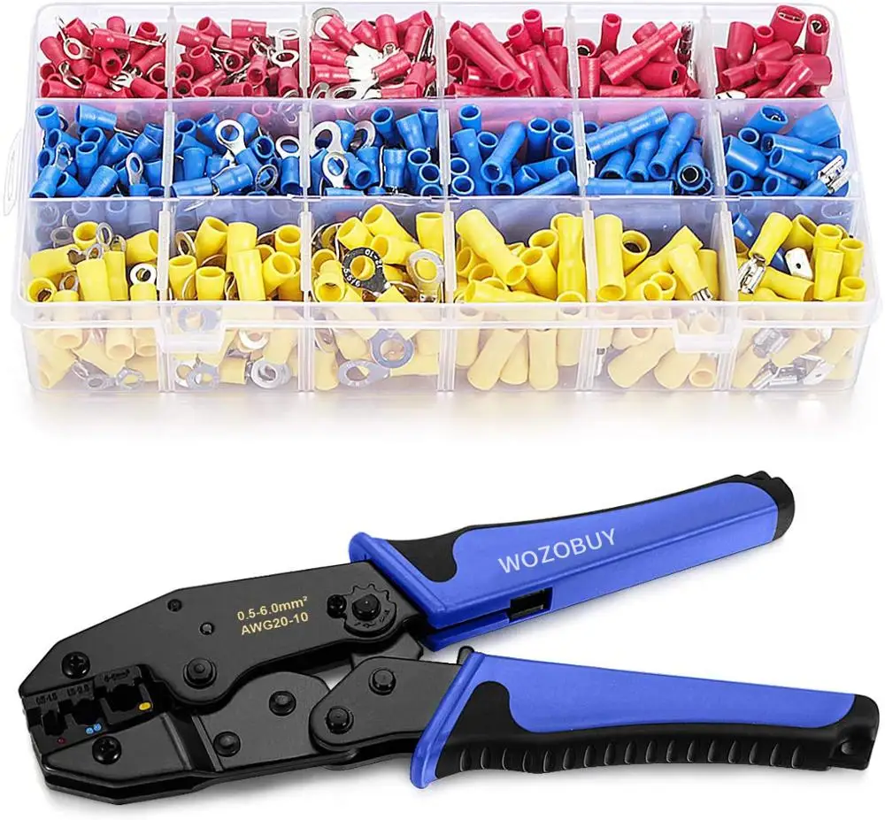 Wire Terminals Crimping Tool,Insulated Ratcheting Terminals Crimper Kit of AWG22-10 with 800PCS Insulated Butt Bullet Spade Fork
Wire Terminals Crimping Tool,Insulated Ratcheting Terminals Crimper Kit of AWG22-10 with 800PCS Insulated Butt Bullet Spade Fork