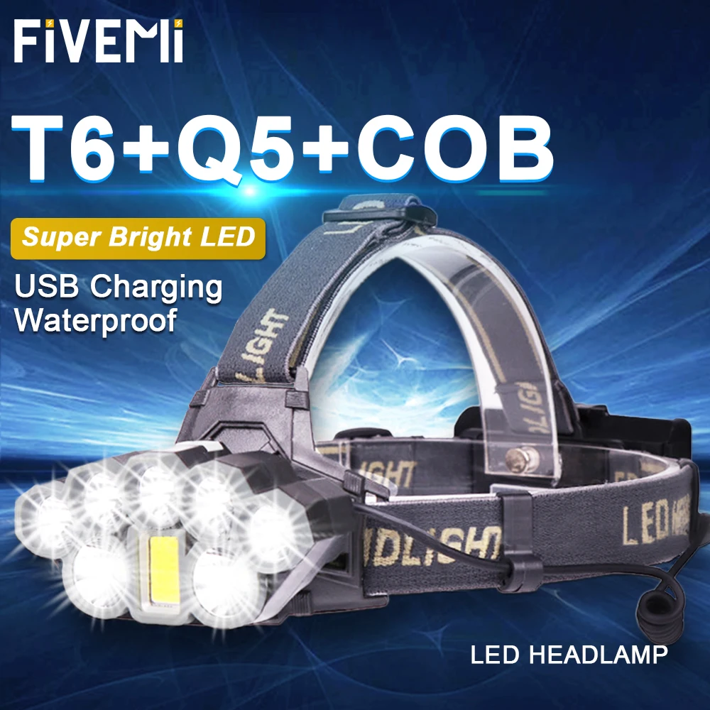 Super Bright 8 LED Head Lamp 2*T6+5*Q5+COB LED Rechargeable LED Headlamp 18650 Battery Powerful USB Charger Headlight
Super Bright 8 LED Head Lamp 2*T6+5*Q5+COB LED Rechargeable LED Headlamp 18650 Battery Powerful USB Charger Headlight