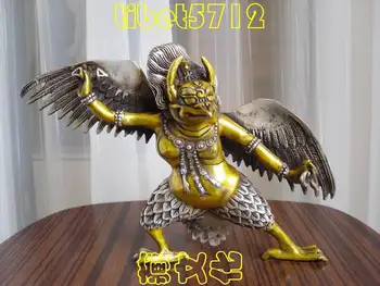 H 150mm Decorated tall Tibet Buddhism Silver godlen painted bronze Garuda Bird God Statue wholesale Decoration real Silver Brass
H 150mm Decorated tall Tibet Buddhism Silver godlen painted bronze Garuda Bird God Statue wholesale Decoration real Silver Brass