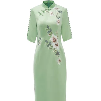 New Arrival Women's Summer High Fashon Stand Collar Hafl Sleeve Elegant Chinese Style Cheongsam Long Dress Female Bodycon Dress
New Arrival Women's Summer High Fashon Stand Collar Hafl Sleeve Elegant Chinese Style Cheongsam Long Dress Female Bodycon Dress