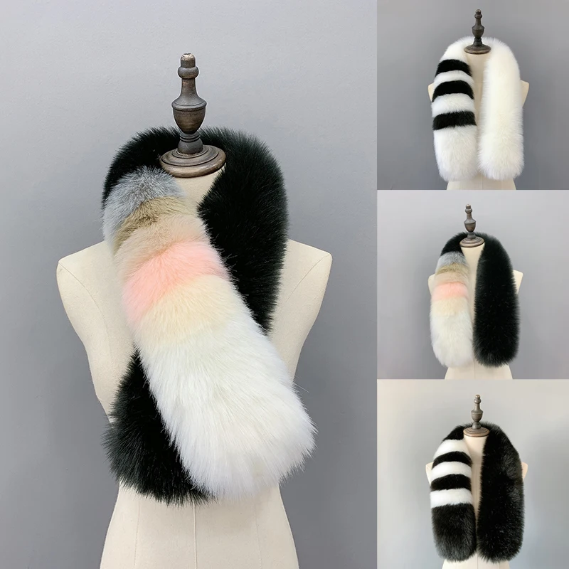 Fashion Women Winter Warm Scarf Faux Fox Fur Collar Jackets Luxury Scarves Coat decor shawl Men |