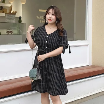 Women's summer plaid button bow dress plus size knee length casual dress 100 kg can be worn
Women's summer plaid button bow dress plus size knee length casual dress 100 kg can be worn