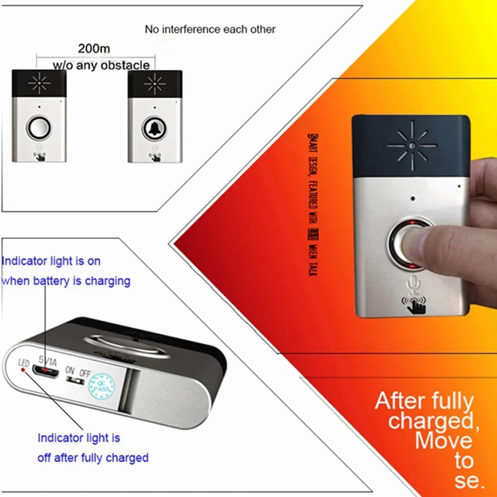 

Promotion H6 Wireless Doorbell Voice Intercom 300M Distance Outdoor Transmitter Indoor Receiver Intelligent With Fixed Paste