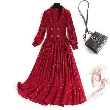 Vintage Polka Dot Women's Dress Lantern Sleeve V Neck High Waist Chiffon Pleated Dresses Female Spring Fashion New 2020
Vintage Polka Dot Women's Dress Lantern Sleeve V Neck High Waist Chiffon Pleated Dresses Female Spring Fashion New 2020