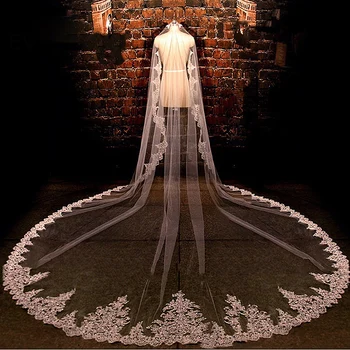 

2020 New Style 3.5 Meters Long Wedding Veil White/Ivory Lace Edge Wedding Accessories Voile Mariage Cathedral Bridal Veils