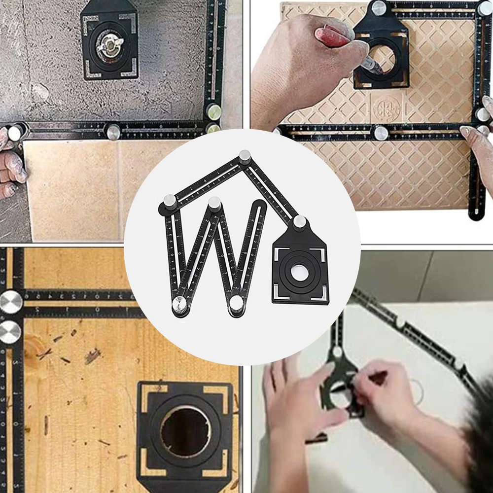 6 Fold Aluminium Alloy Angle Finder Measuring Ruler Perforated Mold Template Tool Locator Drill Guide Tile Hole Glass Puncher
6 Fold Aluminium Alloy Angle Finder Measuring Ruler Perforated Mold Template Tool Locator Drill Guide Tile Hole Glass Puncher