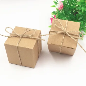 

24pcs/Lot Handcraft Mini Cube Kraft Paper Boxes For Anniversary Baking Little Cake DIY Container Storage Boxes With Hemp Strings