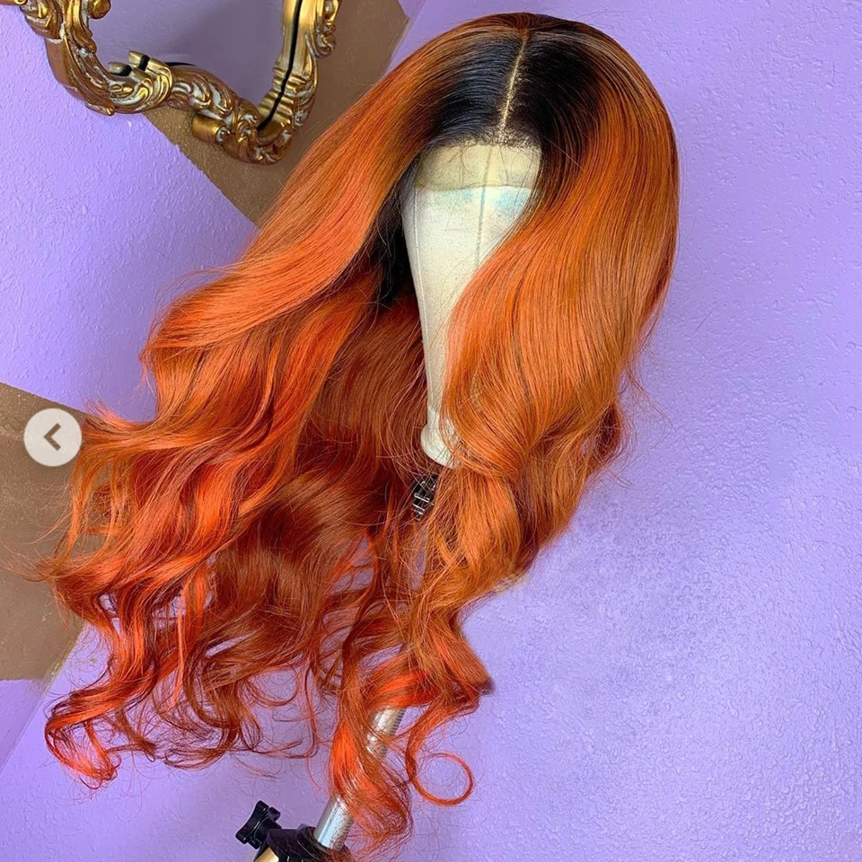 Orange Colored Human Hair Wigs 13*4 Lace Front Wig Pre Plucked With Baby Hair Brazilian Blonde Lace Wig Free Part Bleached Knots