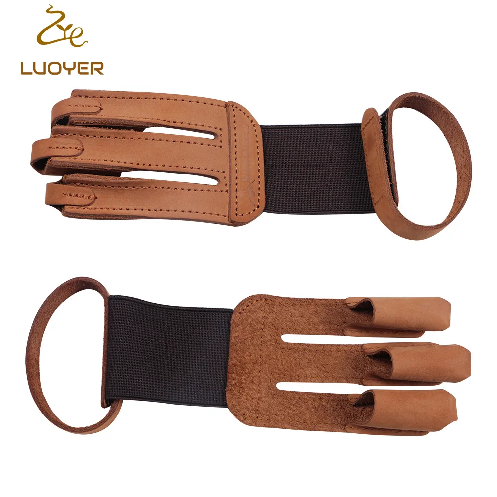 

Luoyer Archery 3 Finger Guard with Cow Leather Finger Tab Protector Protective Glove for Recurve Longbow Hunting Shooting Traini