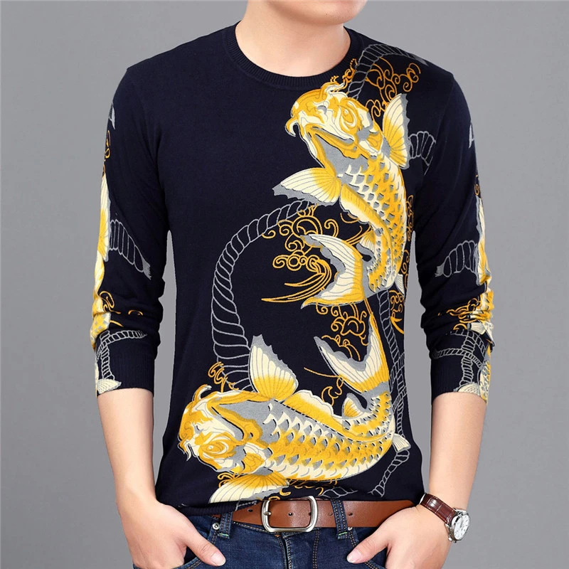 2020 Spring Animal Printed Sweater Mens Chompas Hombre Fish Print Sweater Mens Fashion Pullover Erkek Kazak Slim Fit Pull Homme
2020 Spring Animal Printed Sweater Mens Chompas Hombre Fish Print Sweater Mens Fashion Pullover Erkek Kazak Slim Fit Pull Homme
