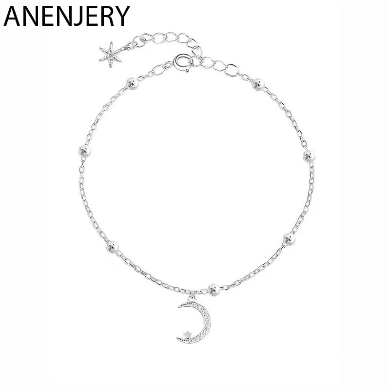 ANENJERY 925 пробы серебряный романтичный циркон луна звезда браслет для женщин