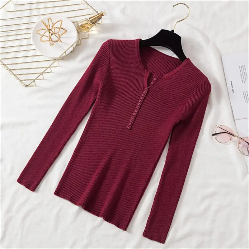 Korea Autumn Winter Full Sleeve Elastic Pullovers Sweaters Women Burgundy Soft Short Bottoming Knitted Sweater Female Jumper
Korea Autumn Winter Full Sleeve Elastic Pullovers Sweaters Women Burgundy Soft Short Bottoming Knitted Sweater Female Jumper