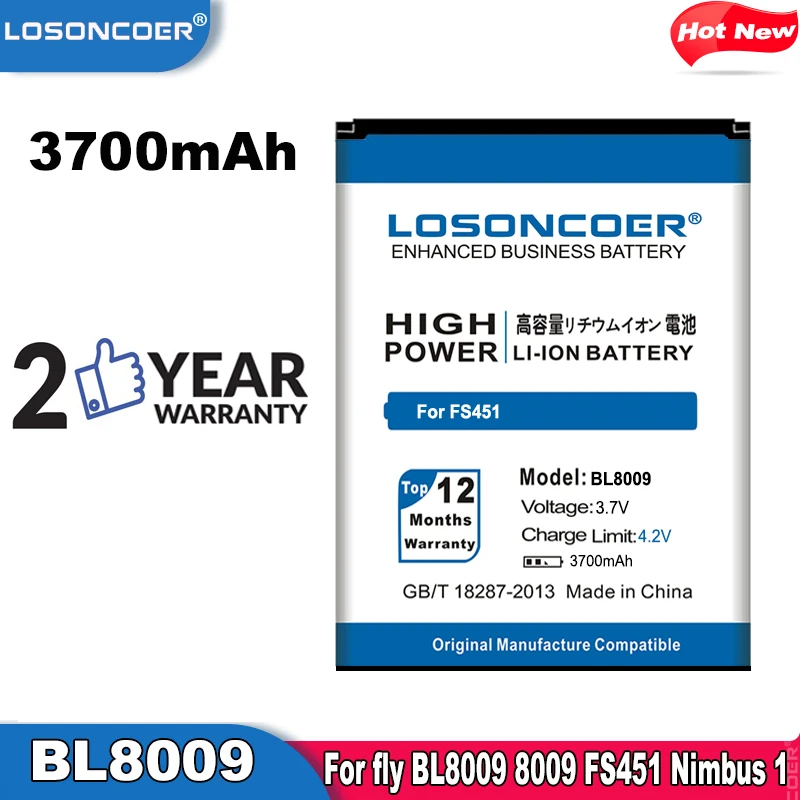 LOSONCOER 3700 мАч BL8009 Высококачественный Мобильный телефон Аккумулятор для Fly FS451 Nimbus 1