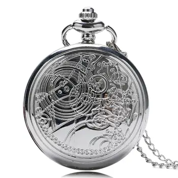 

Hot Sale Silver Doctor Who Theme Pocket Watch High Quality Fob Watch With Chain Necklace For Gift