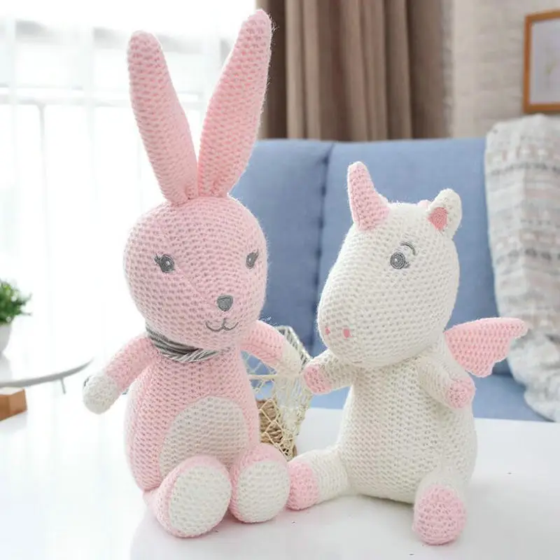 Фото Nordic style Knitted Unicorns elephant Bunny Dinosaur Stuffed Toy Safety toy doll infant Sleeping Appease Doll Photography Props | Игрушки и