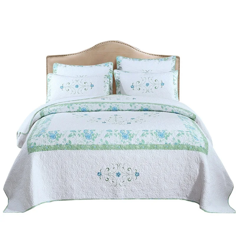 

Quality Bedspread on the Bed Quilt Sets 3-piece Real Embroidered Cotton Blanket for Bed Cover Pillowcase King Size Coverlet