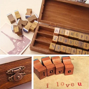 

30pcs Retro Alphabet Letter Uppercase Lowercase Wooden Rubber Stamp Set Craft Stamps for Scrapbooking Office School Stationery