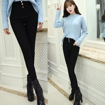 Women Solid Color Pants Thin Stretch Trouser High Waist Button Pants & Capris All-match Leggings
Women Solid Color Pants Thin Stretch Trouser High Waist Button Pants & Capris All-match Leggings