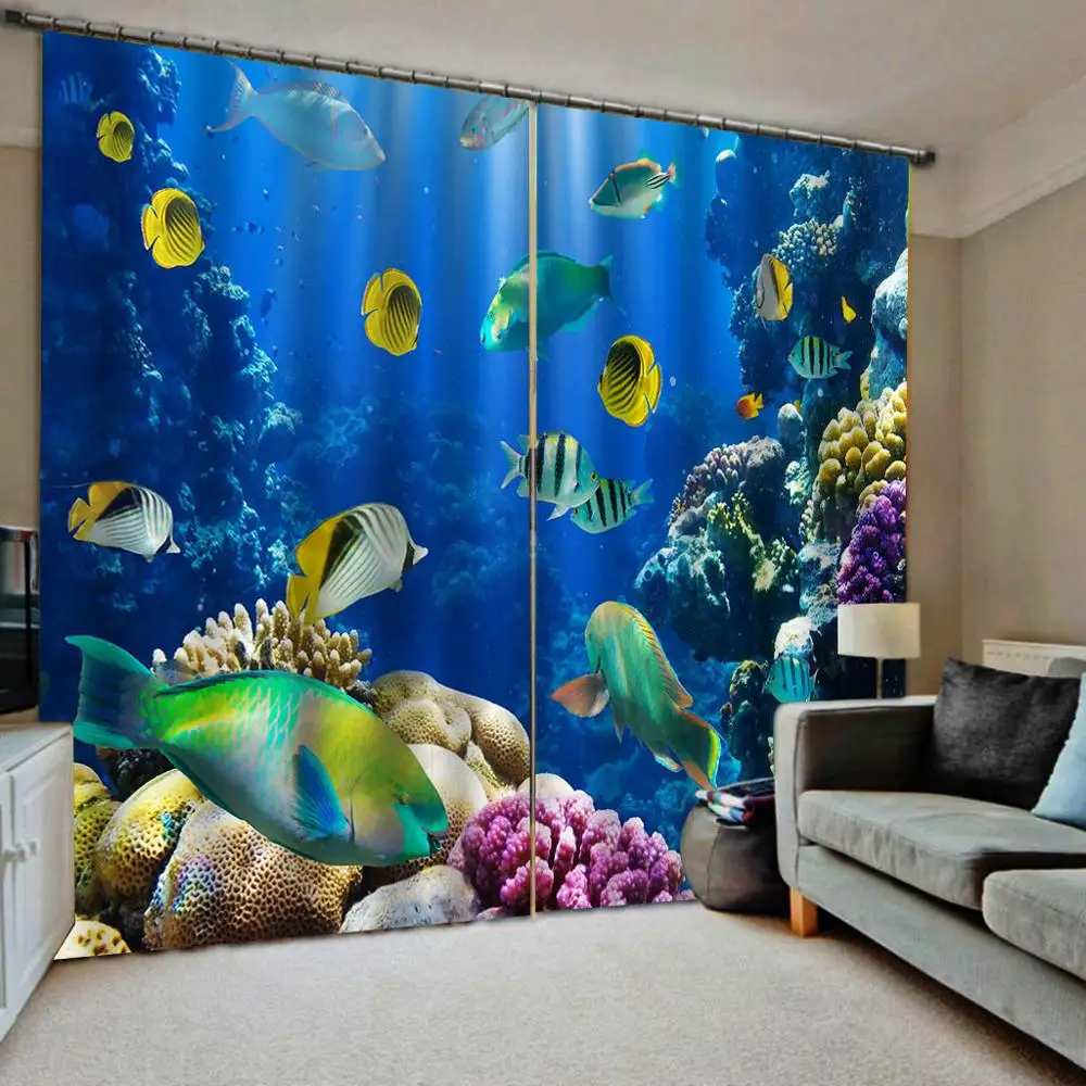 Фото Fish And Coral Curtains Modern Undersea World Window Curtain Of Bathroom Drapes | Дом и сад