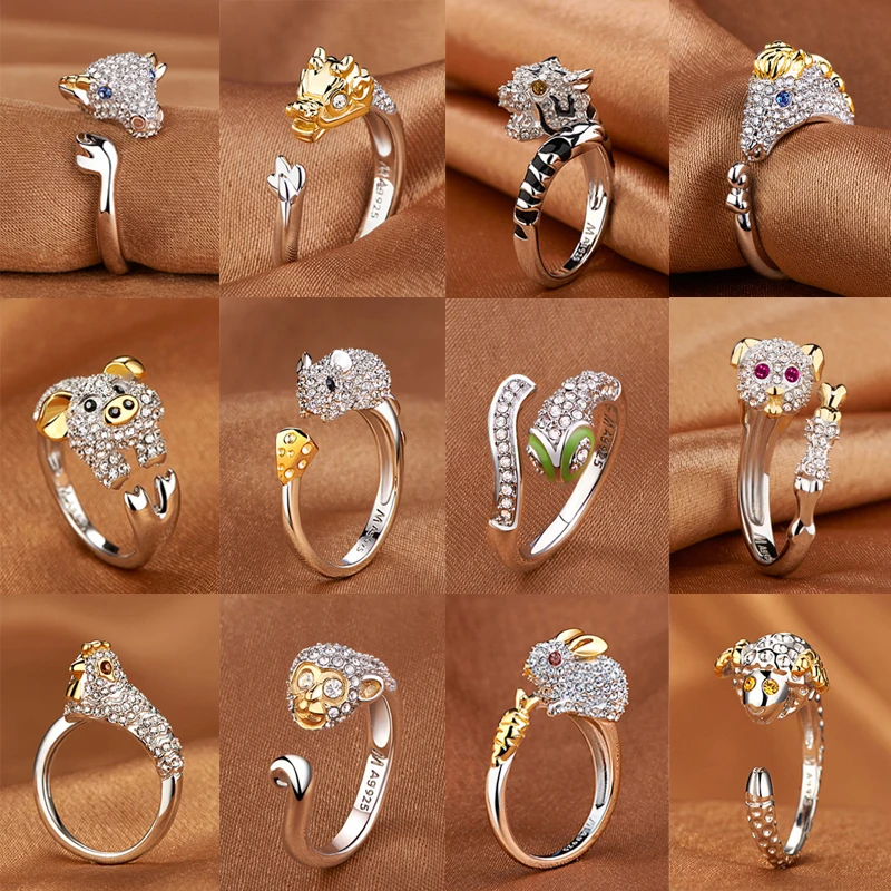 Фото Новинка блестящее роскошное кольцо в виде животного кольца с кристаллами для