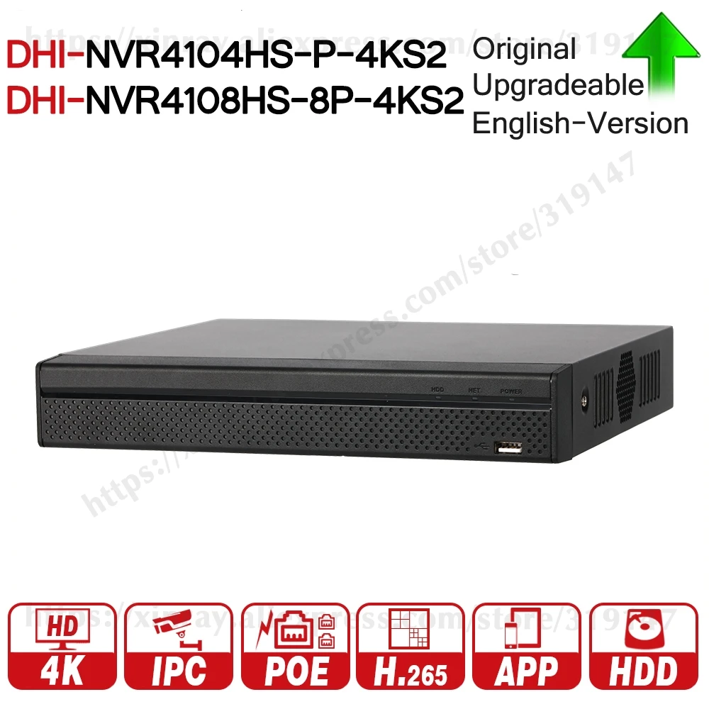 

Dahua NVR4104HS-P-4KS2/NVR4108HS-8P-4KS2 With 4/8ch PoE 4 8 Port H.265&4k Network Video Recorder ONVIF POE Video Record NVR