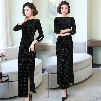 Spring New 2020 Velvet Ladies Dresses Slim Long Split Cheongsam Polka Dot Dress Elegant Womens Clothes Black
Spring New 2020 Velvet Ladies Dresses Slim Long Split Cheongsam Polka Dot Dress Elegant Womens Clothes Black