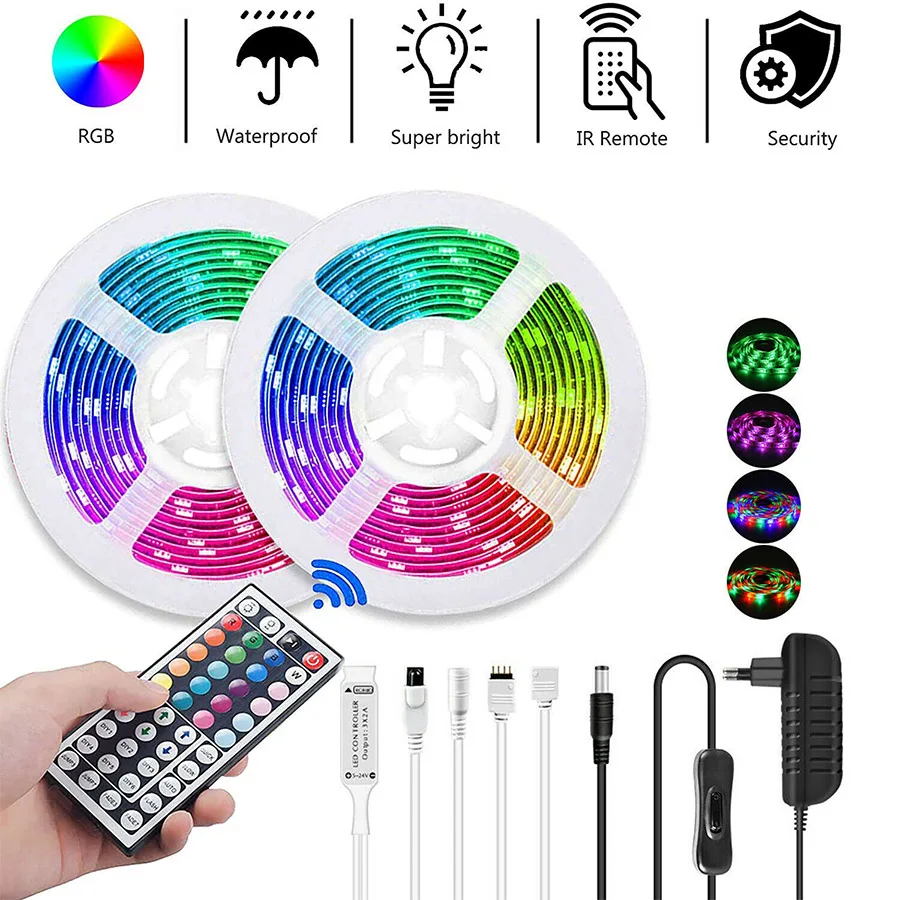 LED Strip 12V Waterproof 5050 RGB LEDStrip 60Leds/M Led string lights Tape Home Decor Power Adapter 44Key Remote with switch
LED Strip 12V Waterproof 5050 RGB LEDStrip 60Leds/M Led string lights Tape Home Decor Power Adapter 44Key Remote with switch