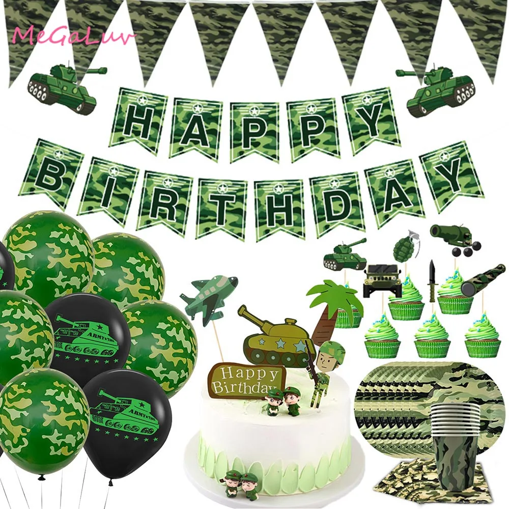 Camouflage Disposable Tableware Latex Balloon Cake Topper Army Green Military Theme Party Decor Birthday Tank Ball Baby Shower
Camouflage Disposable Tableware Latex Balloon Cake Topper Army Green Military Theme Party Decor Birthday Tank Ball Baby Shower
