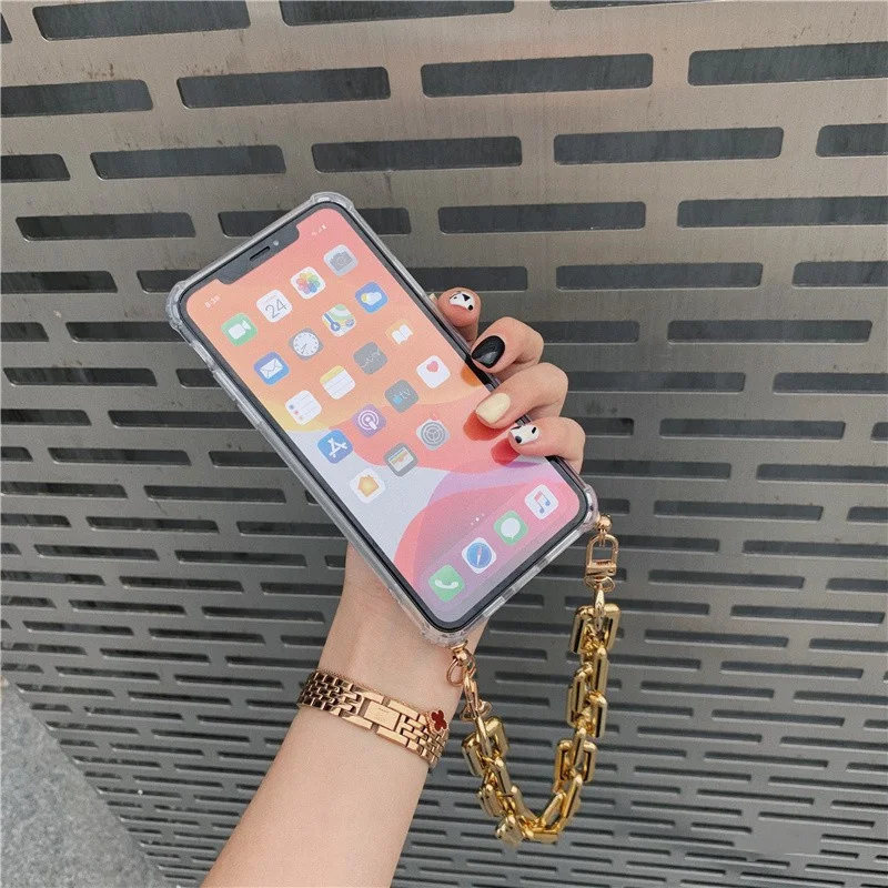 Crystal Chain lanyard anti-fall mirror Case For iPhone Soft silicone case