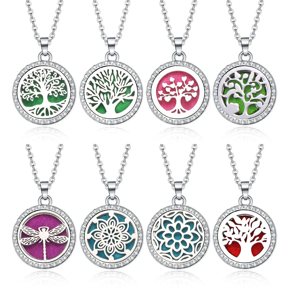 Tree of Life Aromatherapy Necklace Perfume Essential Oil Open Stainless Steel Locket Pendant Aroma Diffuser 10 Pads | Украшения и