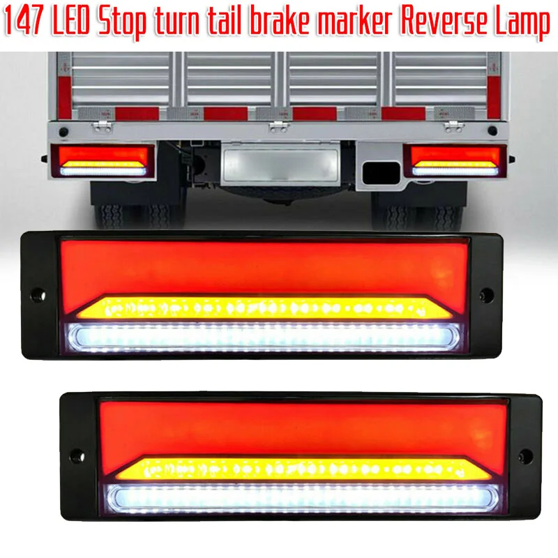 

2x Waterproof LED Trailer Truck Brake Light 4 in1 Neon Halo Ring Tail Brake Stop Turn Light Sequential Flowing Signal Light Lamp