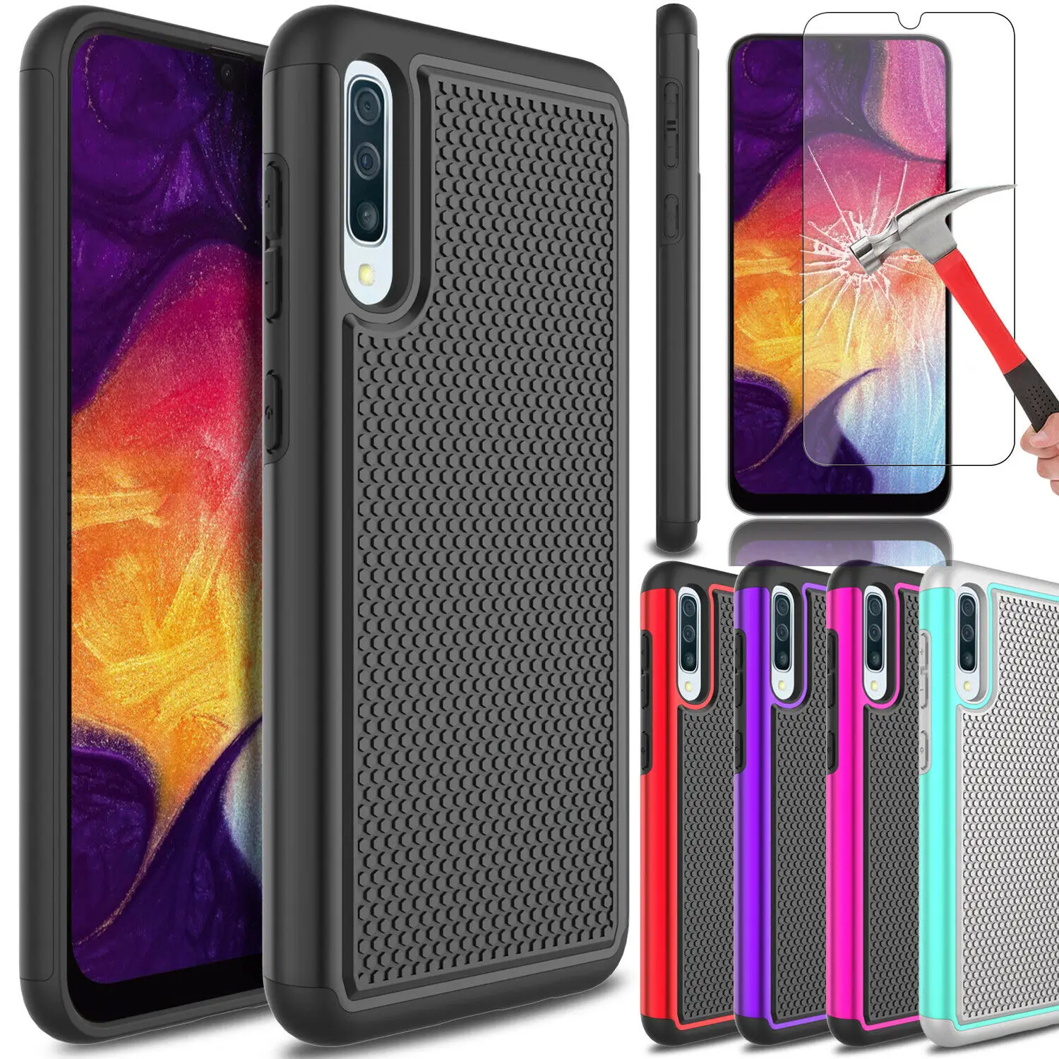 For Samsung Galaxy A50 Case Hybrid Shockproof Armor Phone Cover With 9H Tempered Glass Screen Protector
For Samsung Galaxy A50 Case Hybrid Shockproof Armor Phone Cover With 9H Tempered Glass Screen Protector