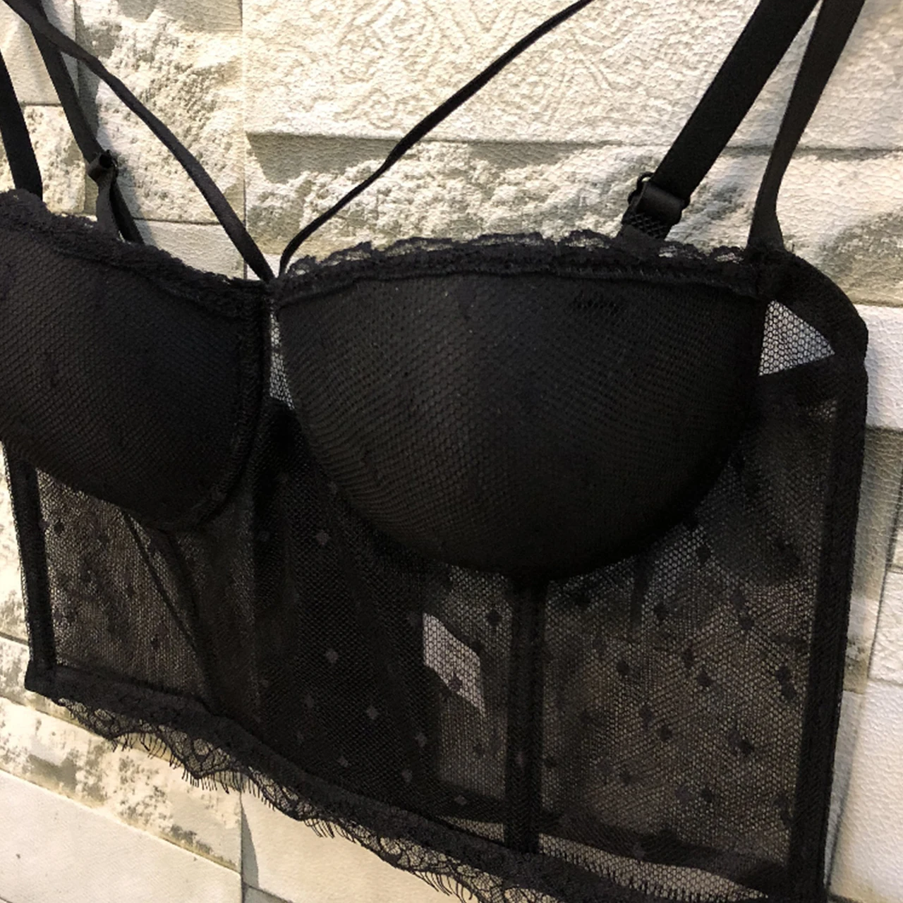 Irene Tinnie Classic Charming Sexy Black/White Lace Top Womens Push Up Bralet Bustier Bra Ladies Plus Size Cotton Cropped Tops