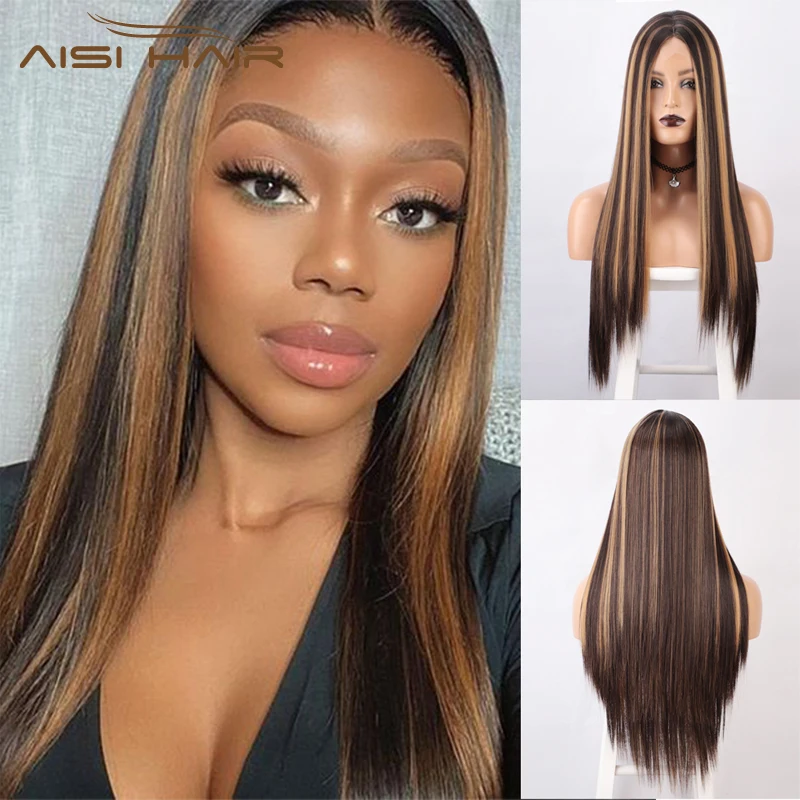 AISI HAIR 24inches Long Straight Lace Wig Mixed Dark Brown and Blonde Color Synthetic Wigs for Black Women Middle Part Wig
AISI HAIR 24inches Long Straight Lace Wig Mixed Dark Brown and Blonde Color Synthetic Wigs for Black Women Middle Part Wig