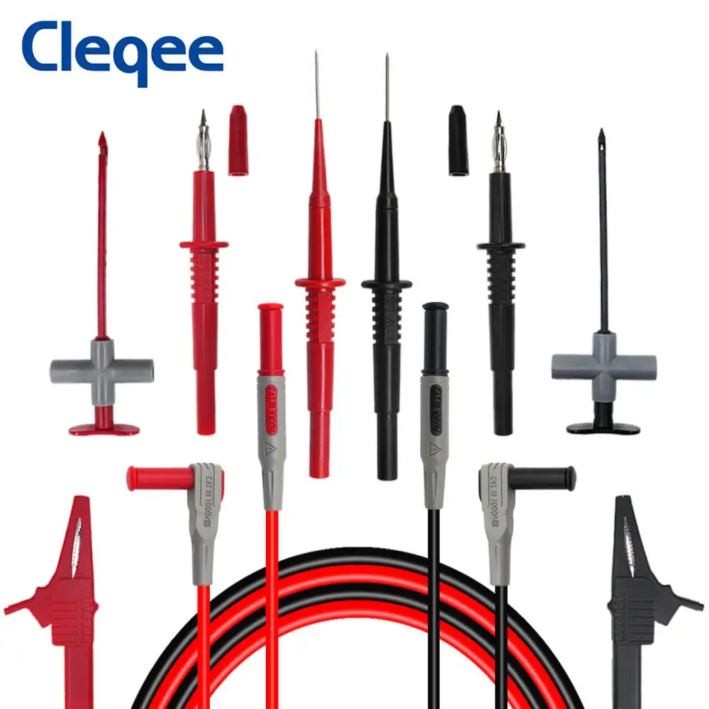 Cleqee P1305B Multi-function test probe alligator clip puncture test hook Dual banana plug Test lead kit for Multimeter probe
Cleqee P1305B Multi-function test probe alligator clip puncture test hook Dual banana plug Test lead kit for Multimeter probe