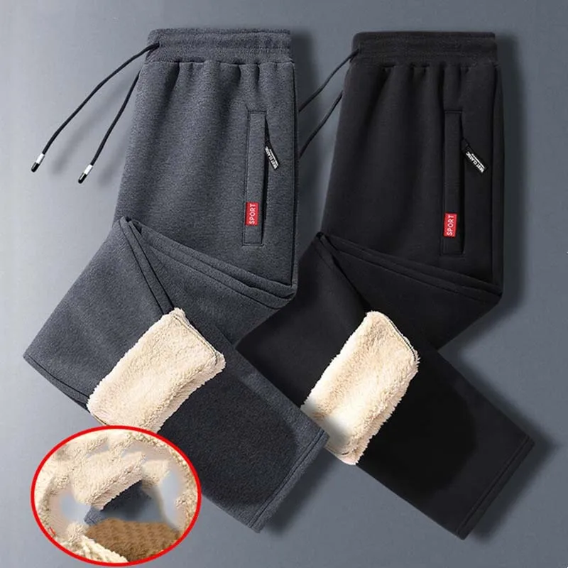 

EBAIHUI Men's Winter Pants Classic Faux Lamb Wool Thick Warm Chic Drawstring Loose Sweatpants Casual Fashion Straight Trousers