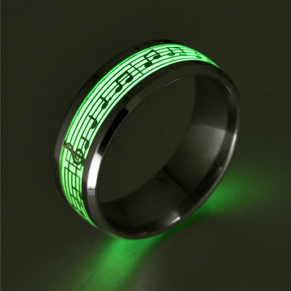 

1 Pcs Stainless Steel Luminous Music Note Ring Noctilucent Tabs Ring S55
