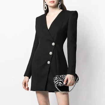 Runway Designer V-neck Single-breasted Long Sleeve A-line Mini Dress Women 2019 Autumn Elegant Ladies Black Blazer Office Dress
Runway Designer V-neck Single-breasted Long Sleeve A-line Mini Dress Women 2019 Autumn Elegant Ladies Black Blazer Office Dress