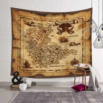 

Coral Sea Pirate Vintage Treasure Map Cool Art High Definition Decorative Tapestries Room Tapestry Wall Hanging Home Decor Gift