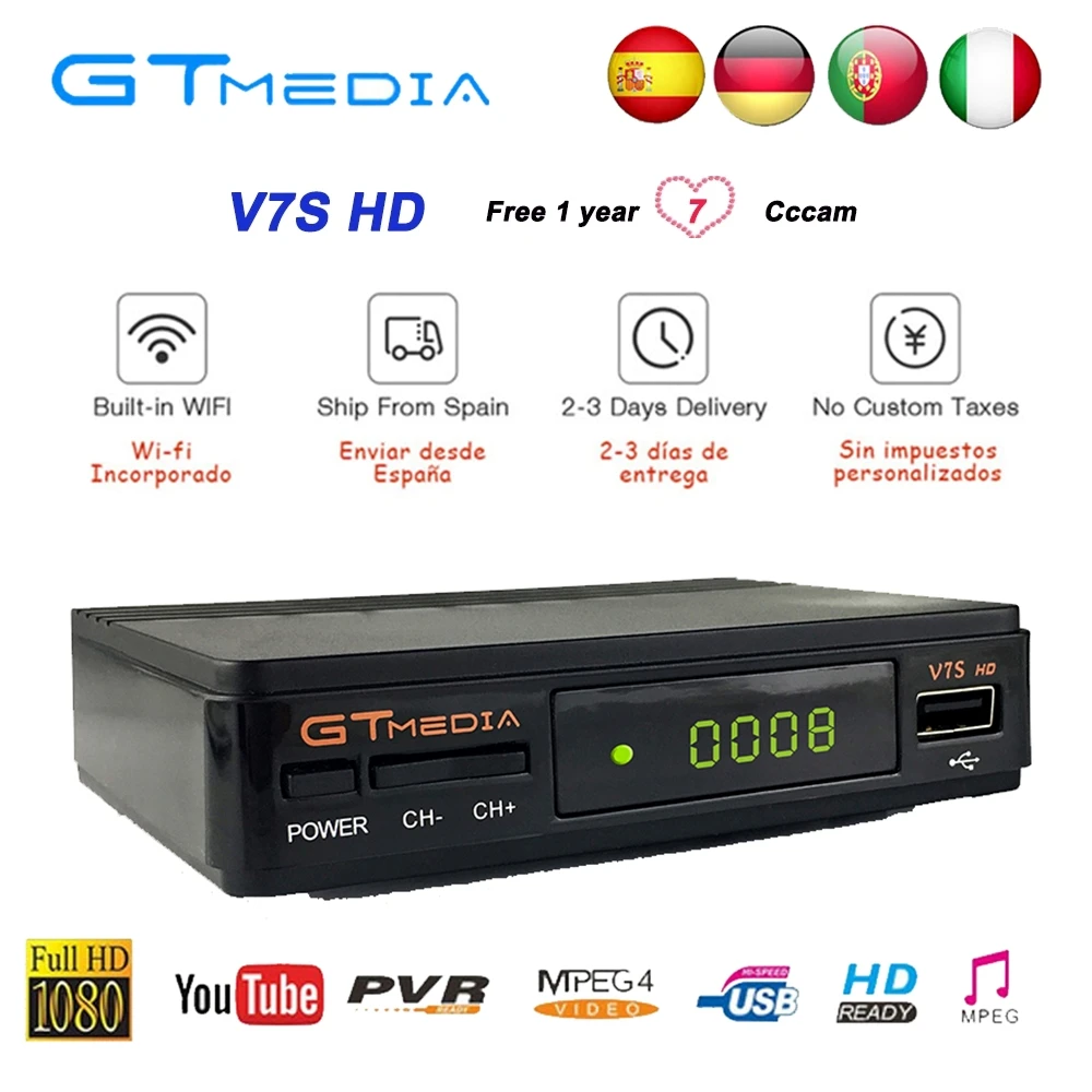 1 Year Europe 7 Clines Server GTMedia V7S HD Digital Satellite Receiver DVB-S2 V7S HD Full 1080P+USB WIFI Upgrade Freesat V7 box
1 Year Europe 7 Clines Server GTMedia V7S HD Digital Satellite Receiver DVB-S2 V7S HD Full 1080P+USB WIFI Upgrade Freesat V7 box