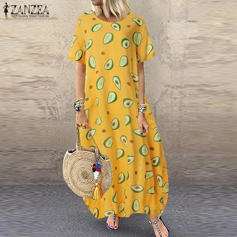 2019 Fashion Avocado Print Dress Women Long Maxi Vestidos 2019 Summer Beach Sundress ZANZEA Female Long Shirt Robe Womens Dress 
2019 Fashion Avocado Print Dress Women Long Maxi Vestidos 2019 Summer Beach Sundress ZANZEA Female Long Shirt Robe Womens Dress