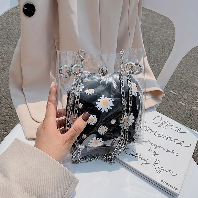 Daisy Pattern Chain Design Bucket PVC Jelly Small Crossbody Bags For Women 2020 Summer Mini Travel Shoulder Handbags Purses
Daisy Pattern Chain Design Bucket PVC Jelly Small Crossbody Bags For Women 2020 Summer Mini Travel Shoulder Handbags Purses