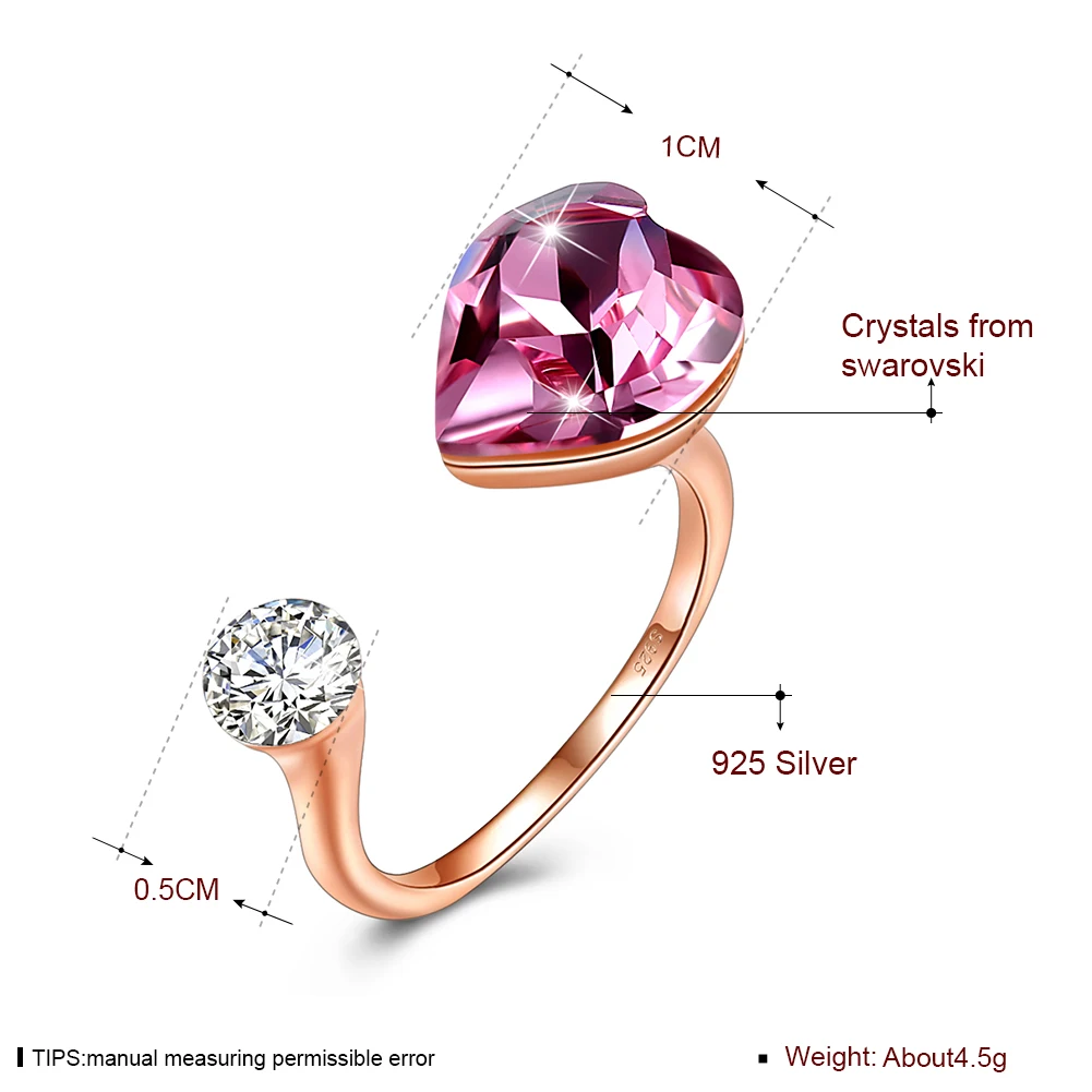 SILVERHOO 925 Sterling Silver Rings For Women Romantic Heart-Shaped Austria Crystal Cubic Zirconia Anniversary Ring Fine Jewelry SILVERHOO 925 Sterling Silver Rings For Women Romantic Heart-Shaped Austria Crystal Cubic Zirconia Anniversary Ring Fine Jewelry