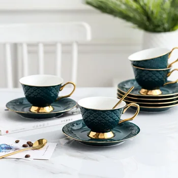 European-Style Relief Ceramic Coffee Cup and Saucer Set with Tray and Spoon Couple tea cup set
European-Style Relief Ceramic Coffee Cup and Saucer Set with Tray and Spoon Couple tea cup set