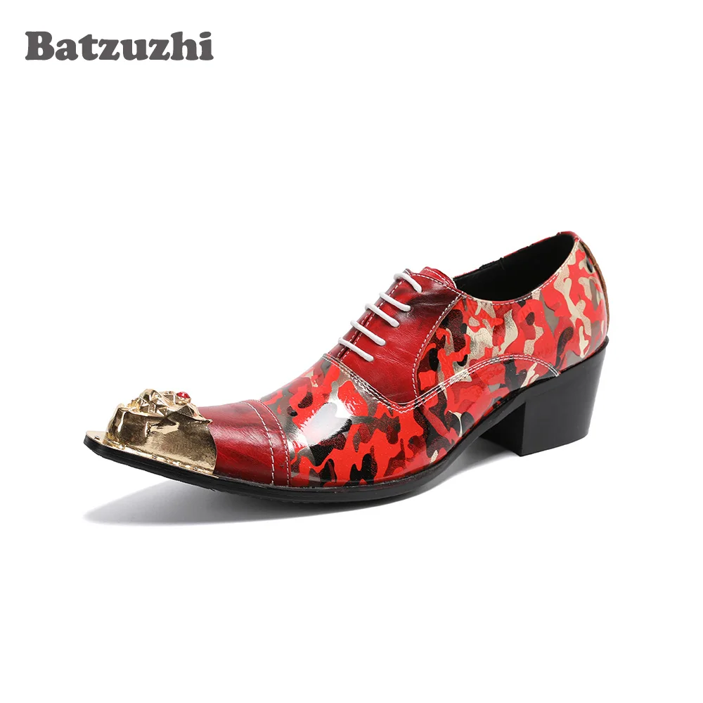 Batzuzhi Luxury Handmade Men's Shoes Golden Iron Toe Punk Leather Dress Shoes Lace-up Red Party, Wedding Shoes Male,Big US6-US12 
Batzuzhi Luxury Handmade Men's Shoes Golden Iron Toe Punk Leather Dress Shoes Lace-up Red Party, Wedding Shoes Male,Big US6-US12