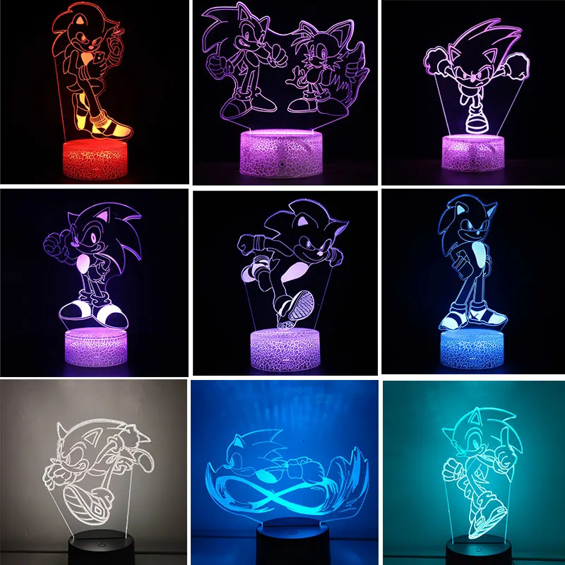 Sonic The Hedgehog Figure Sonic 3D LED Night Light for Children 3d Visual Illusion Table Lamp Decorative Night Lamp Toys for Kid